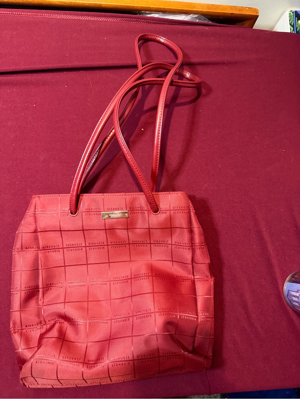 Nine West Red Quilted Logo Tote Bag